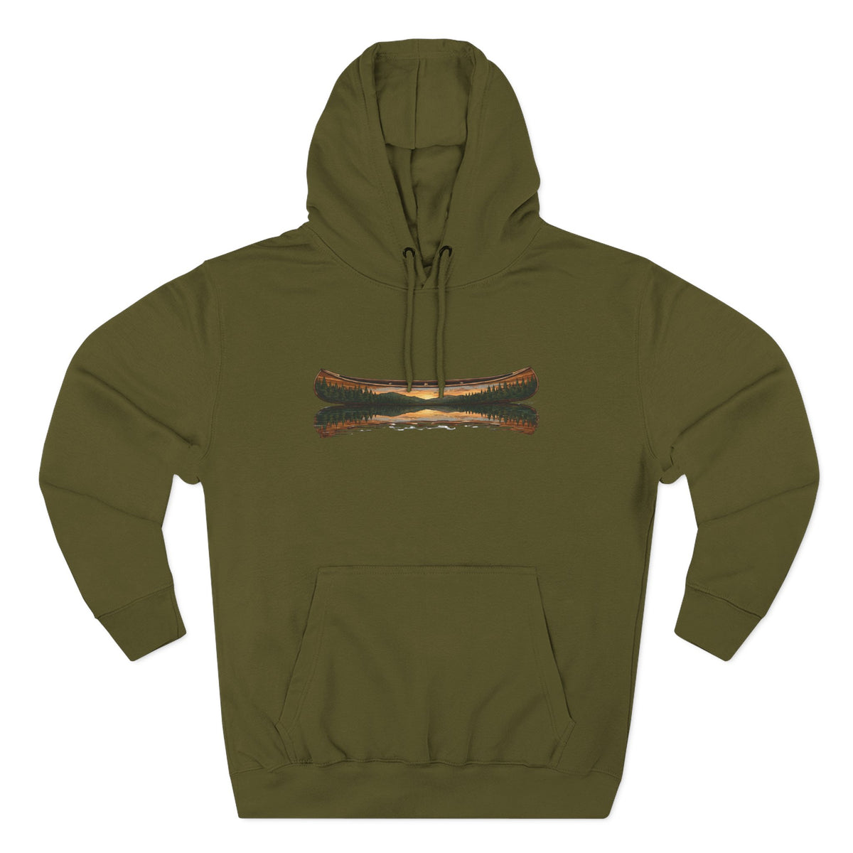 The "Morning Stillness" Premium Hoodie - Vintage Canoe Woodcut