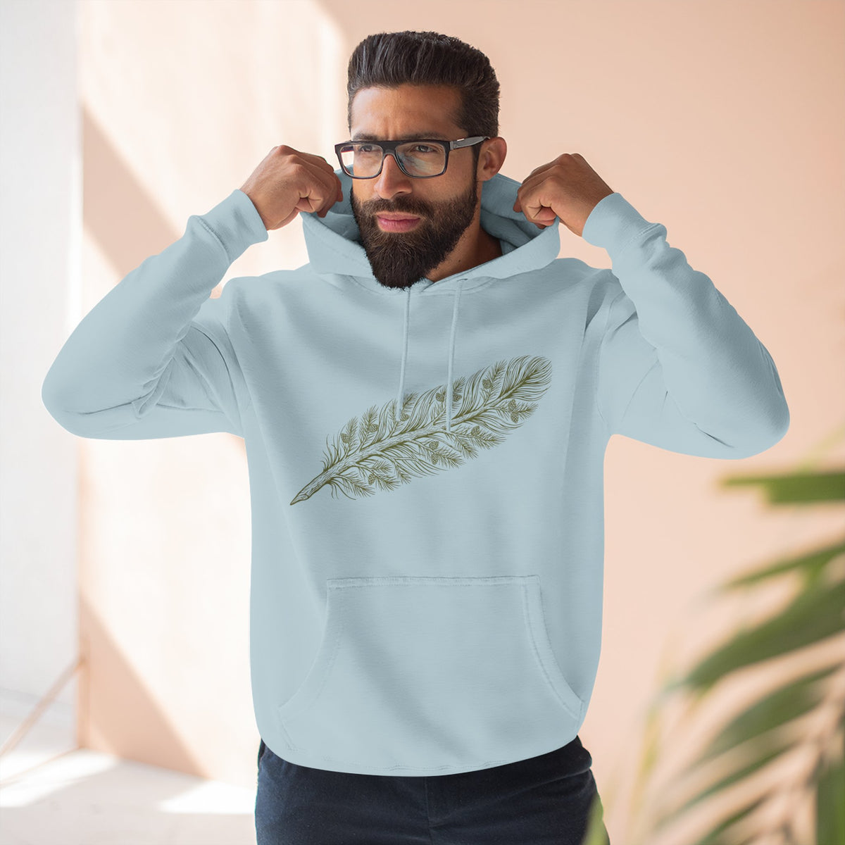 The "Forest Feather" Premium Hoodie - Pine Needle & Quill Illustration
