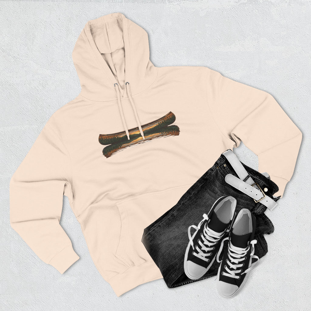 The "Morning Stillness" Premium Hoodie - Vintage Canoe Woodcut