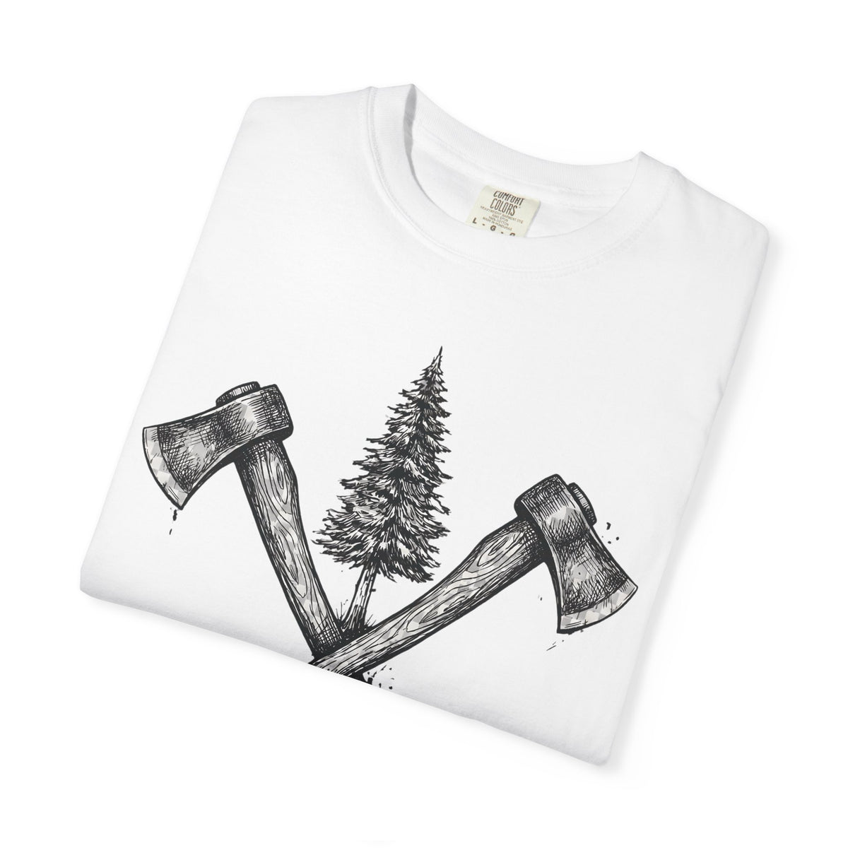 Axe & Pine Tree T-Shirt — Rustic Lumberjack Graphic Tee