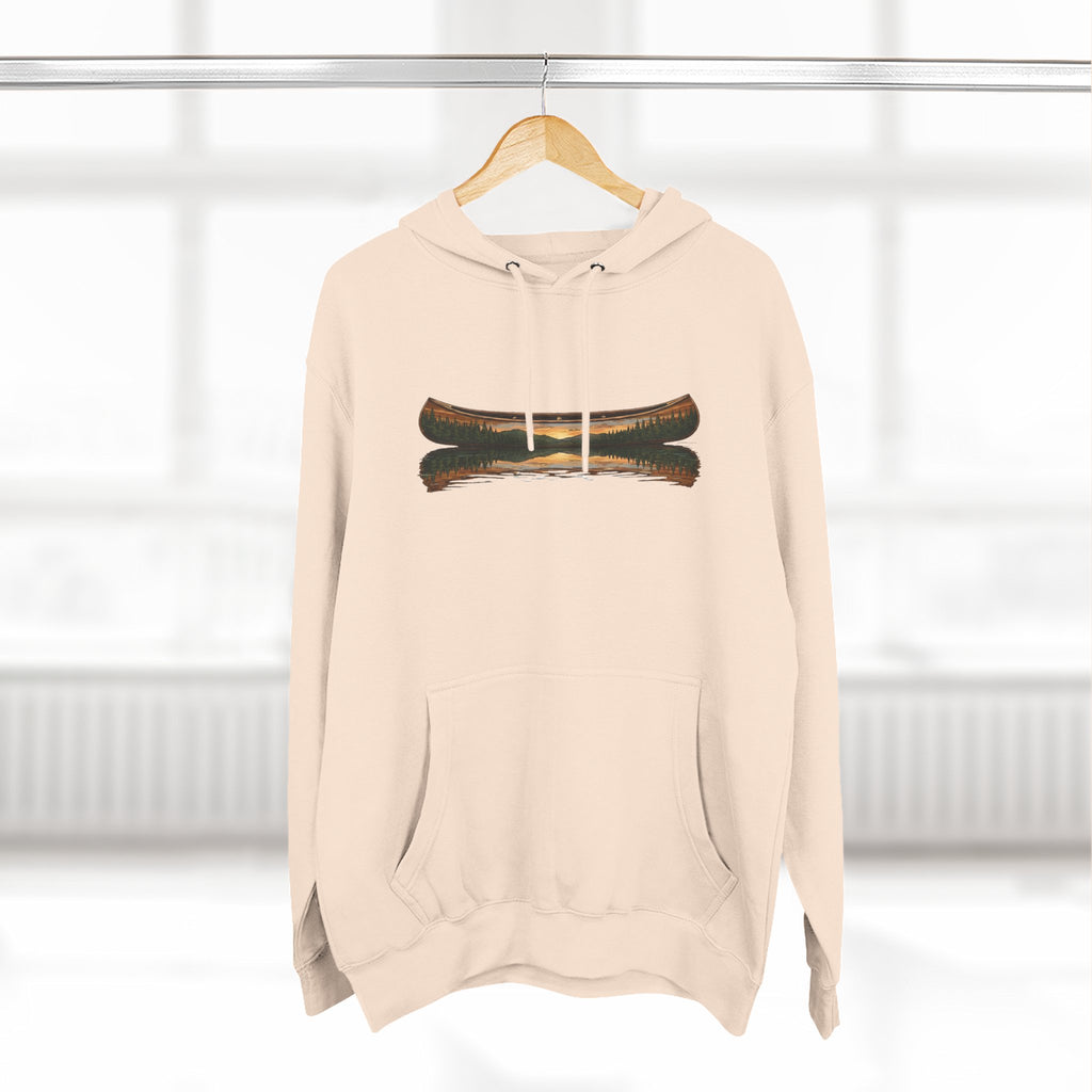The "Morning Stillness" Premium Hoodie - Vintage Canoe Woodcut