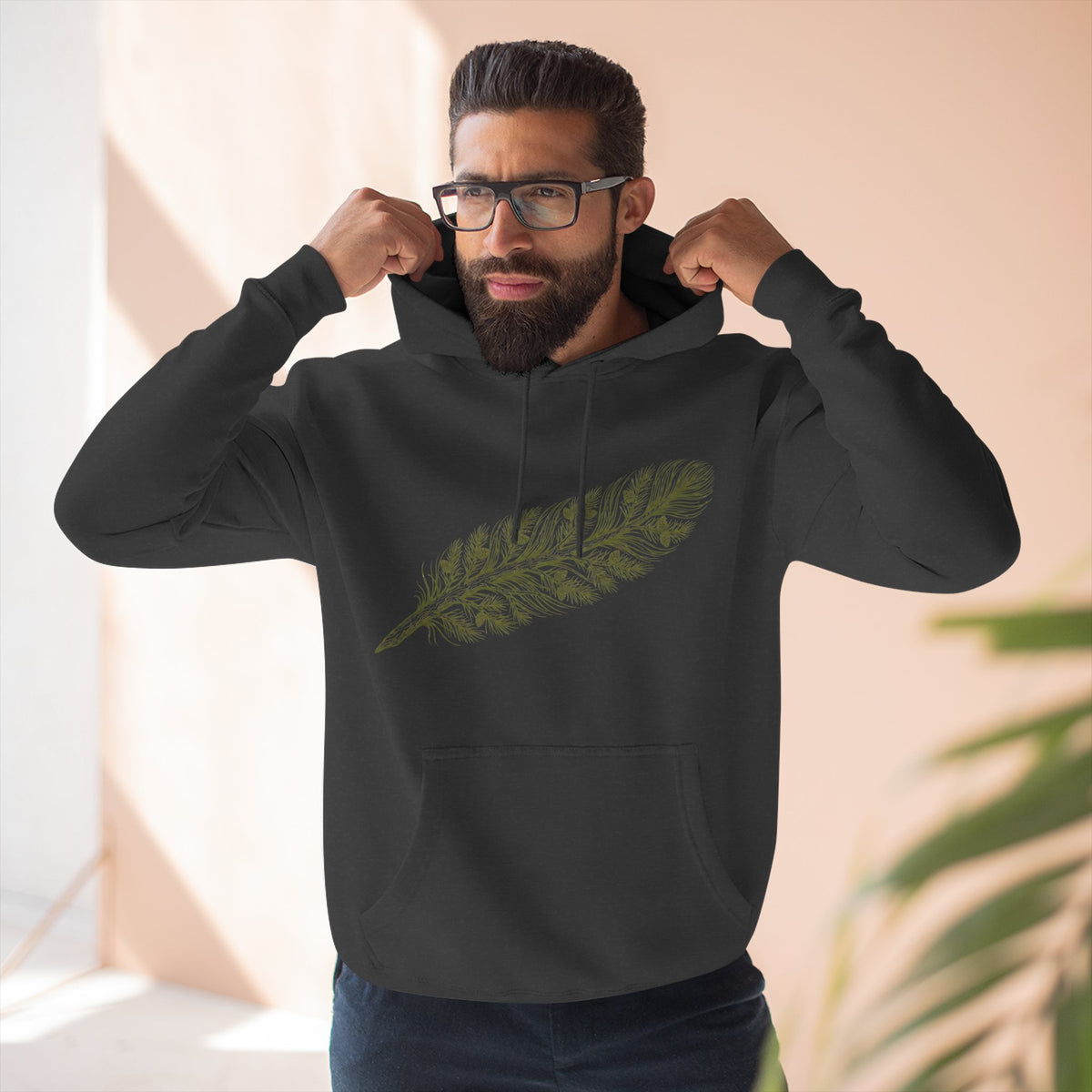The "Forest Feather" Premium Hoodie - Pine Needle & Quill Illustration