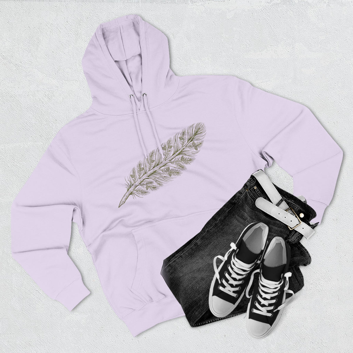 The "Forest Feather" Premium Hoodie - Pine Needle & Quill Illustration