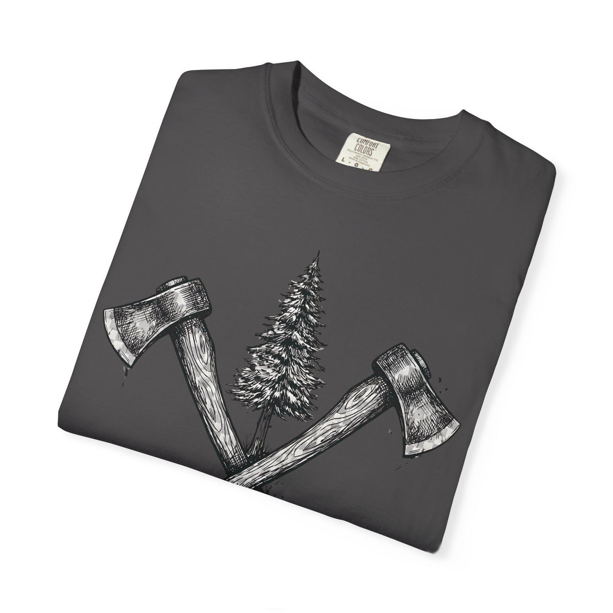 Axe & Pine Tree T-Shirt — Rustic Lumberjack Graphic Tee