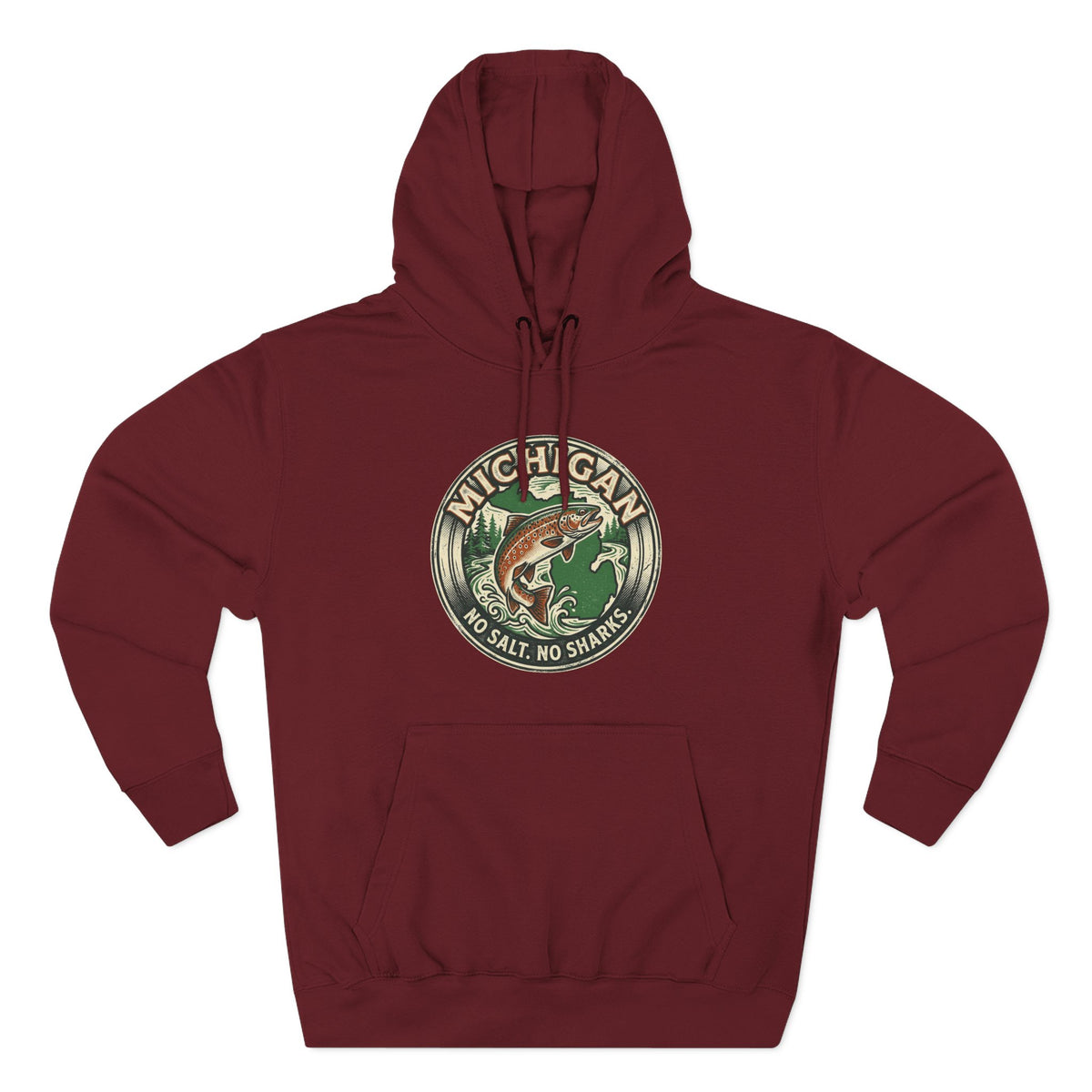 Michigan Fishing Badge Hoodie — No Salt, No Sharks Graphic Pullover