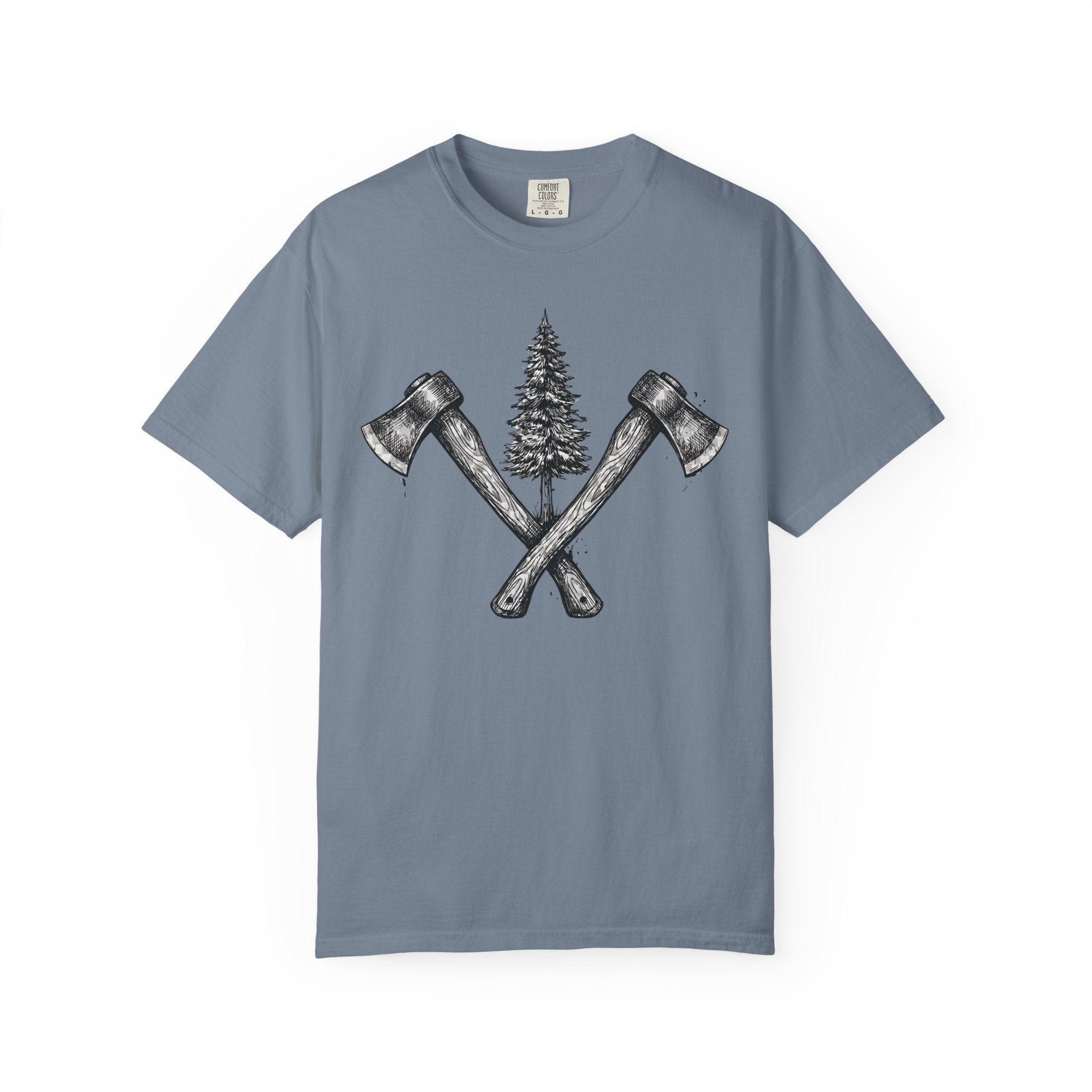 Axe & Pine Tree T-Shirt — Rustic Lumberjack Graphic Tee