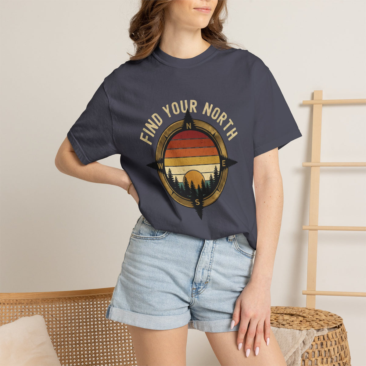 Find Your North T-Shirt — Vintage Compass Sunset Graphic Tee