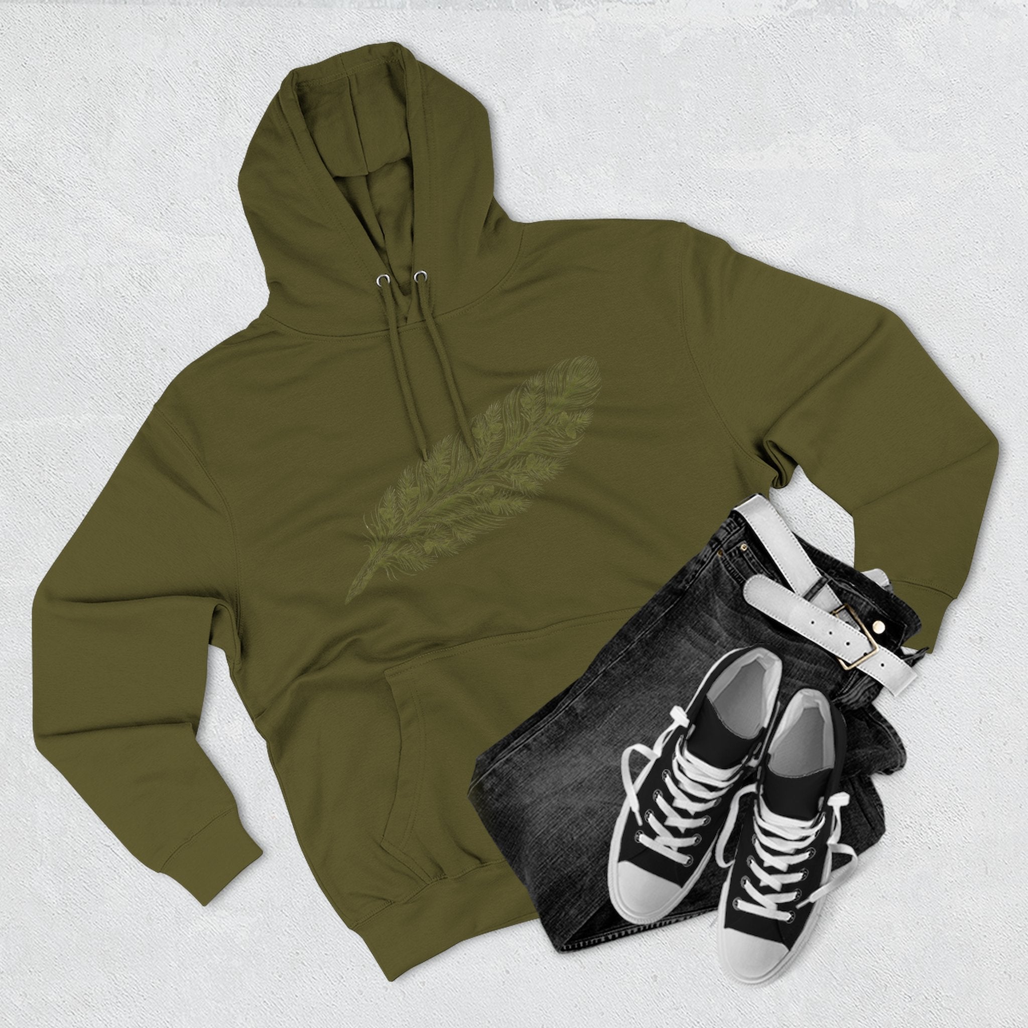 The "Forest Feather" Premium Hoodie - Pine Needle & Quill Illustration