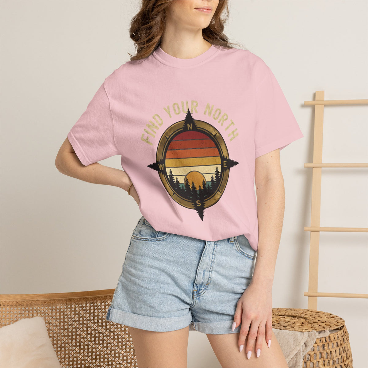 Find Your North T-Shirt — Vintage Compass Sunset Graphic Tee