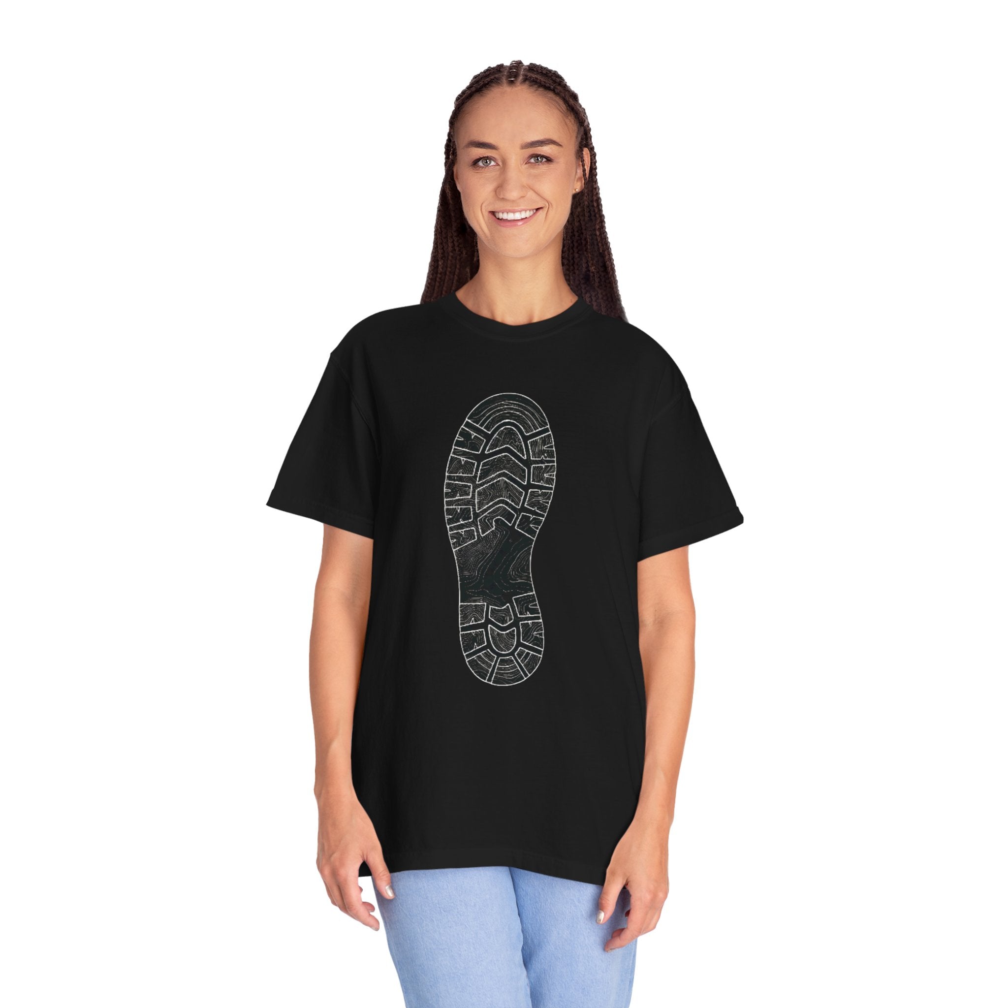 Sole Print T-Shirt — Minimal Boot Print Graphic Tee
