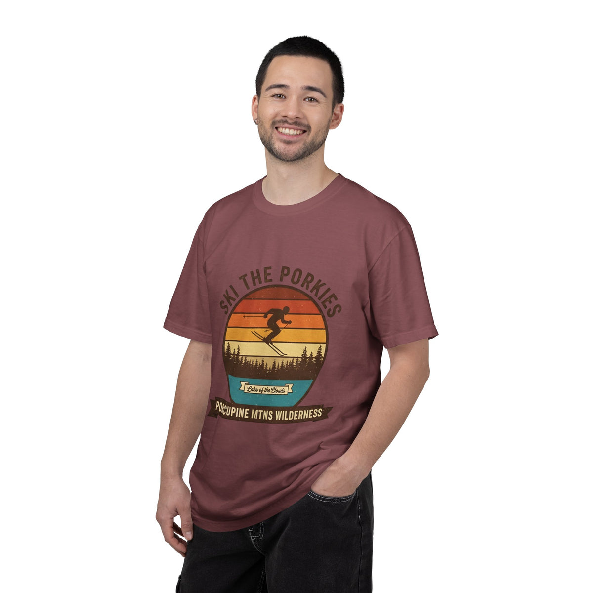 Ski the Porkies T-Shirt — Porcupine Mtns Wilderness Retro Skiing Tee