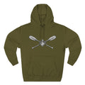 River Wanderer Premium Heavyweight Hoodie - Crossed Paddles Woodcut Design