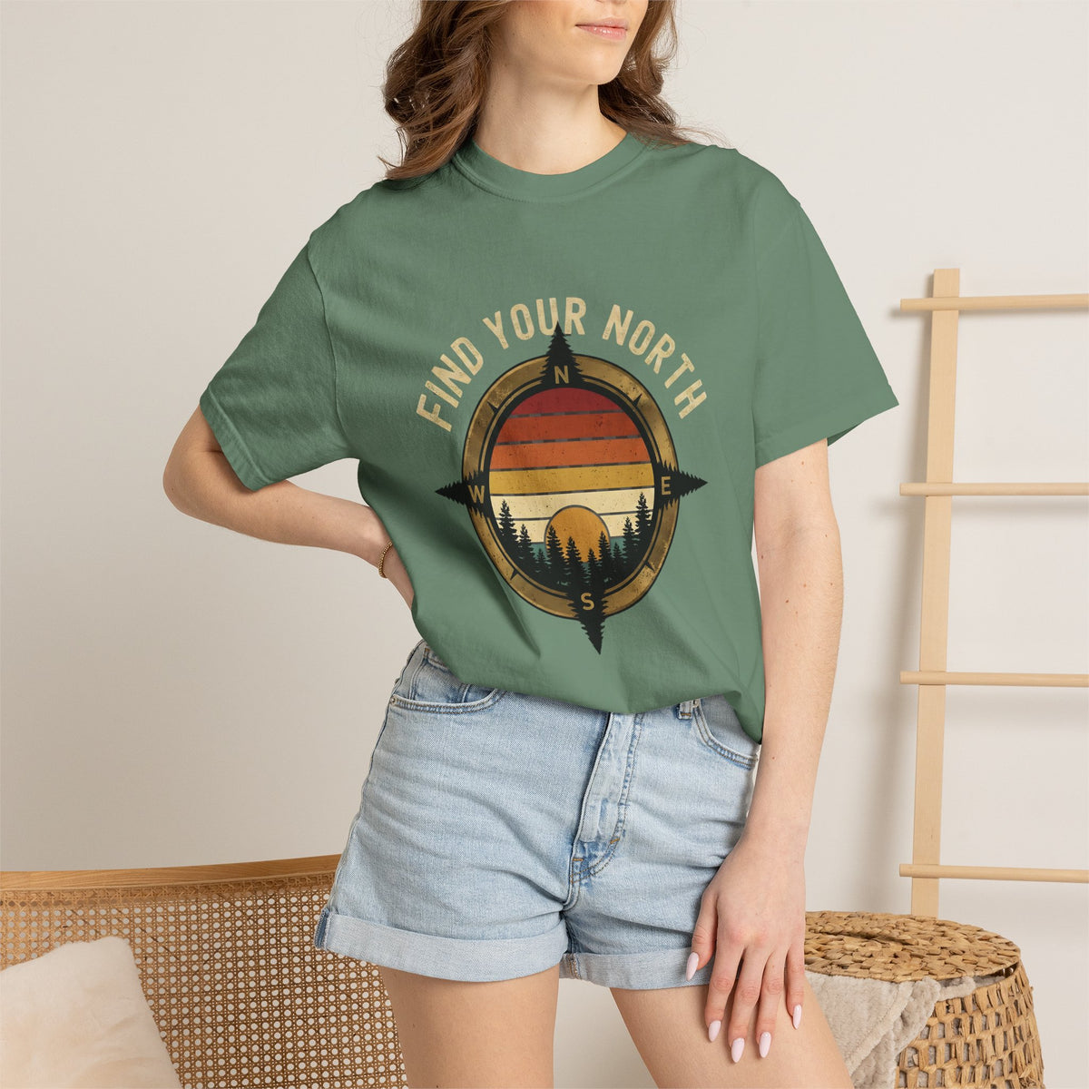 Find Your North T-Shirt — Vintage Compass Sunset Graphic Tee