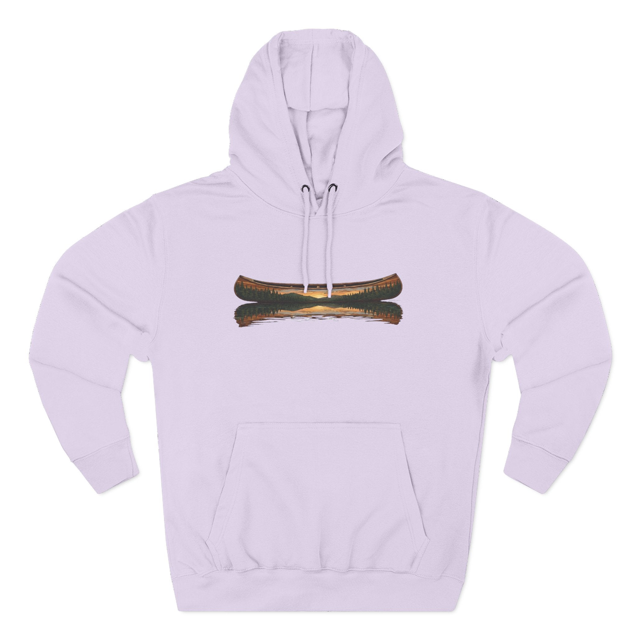 The "Morning Stillness" Premium Hoodie - Vintage Canoe Woodcut