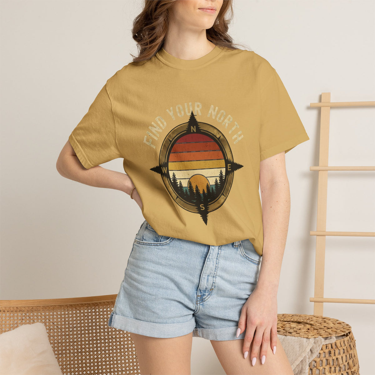 Find Your North T-Shirt — Vintage Compass Sunset Graphic Tee