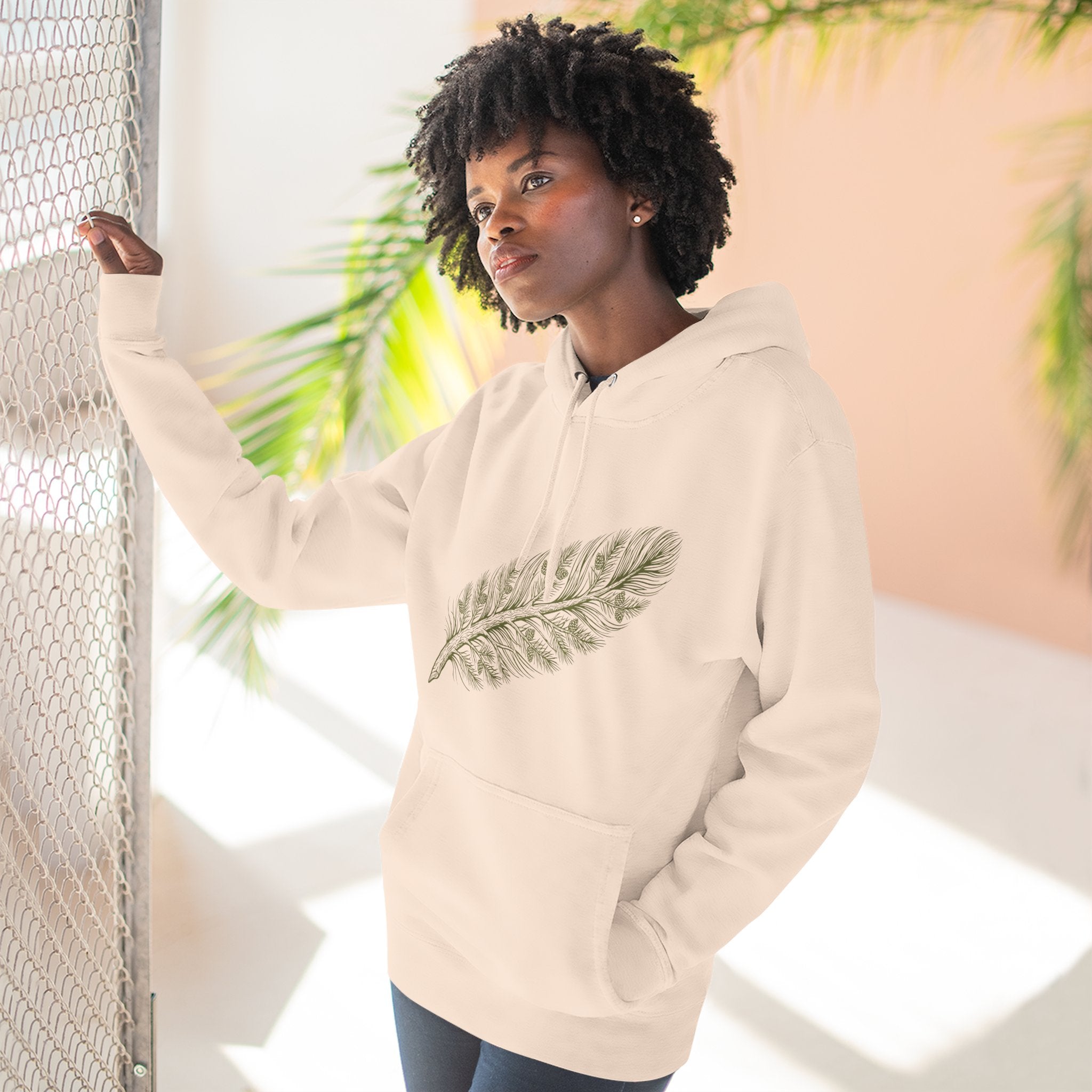 The "Forest Feather" Premium Hoodie - Pine Needle & Quill Illustration