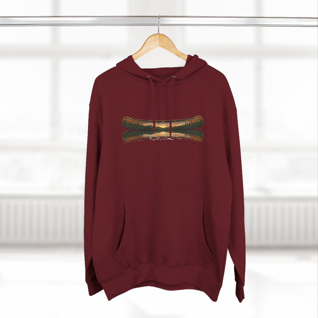 The "Morning Stillness" Premium Hoodie - Vintage Canoe Woodcut