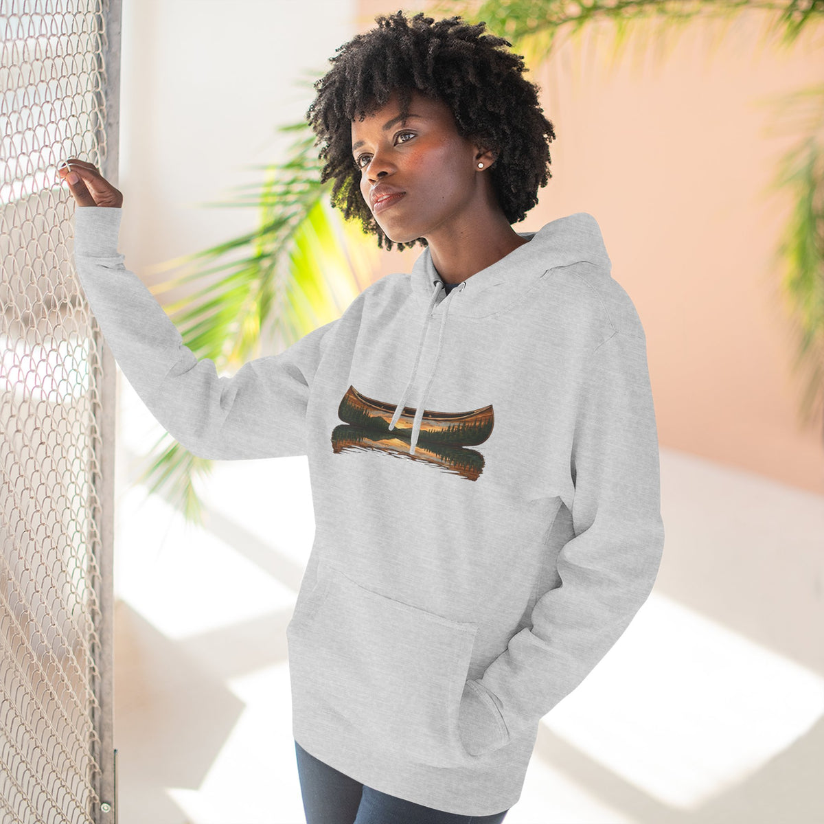 The "Morning Stillness" Premium Hoodie - Vintage Canoe Woodcut
