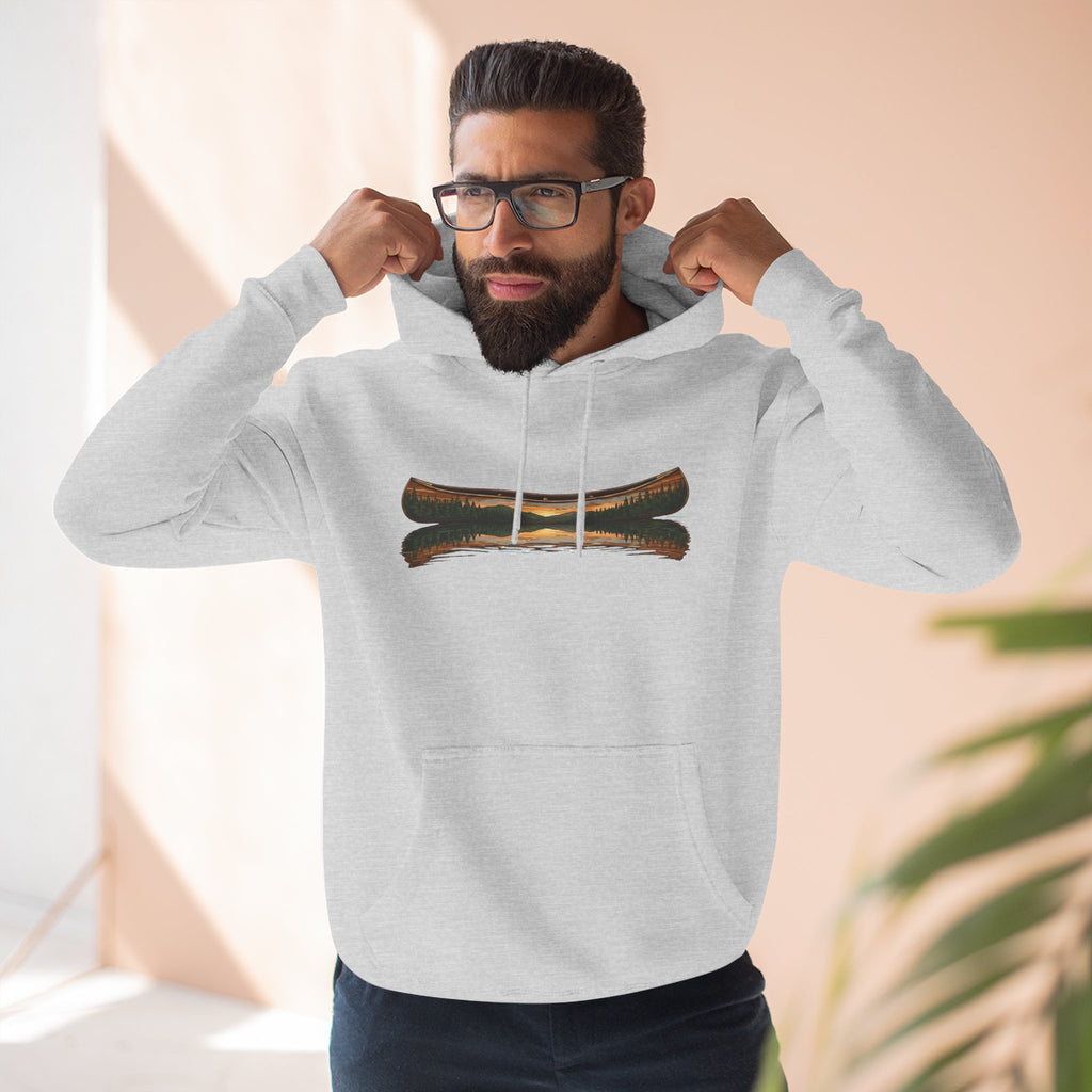 The "Morning Stillness" Premium Hoodie - Vintage Canoe Woodcut