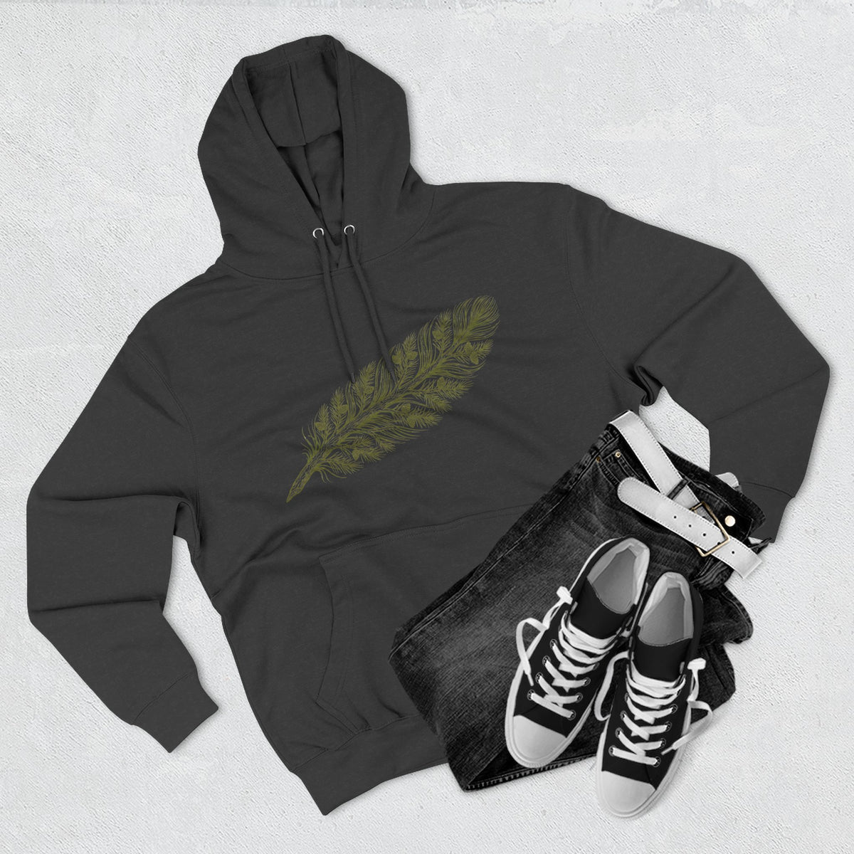 The "Forest Feather" Premium Hoodie - Pine Needle & Quill Illustration