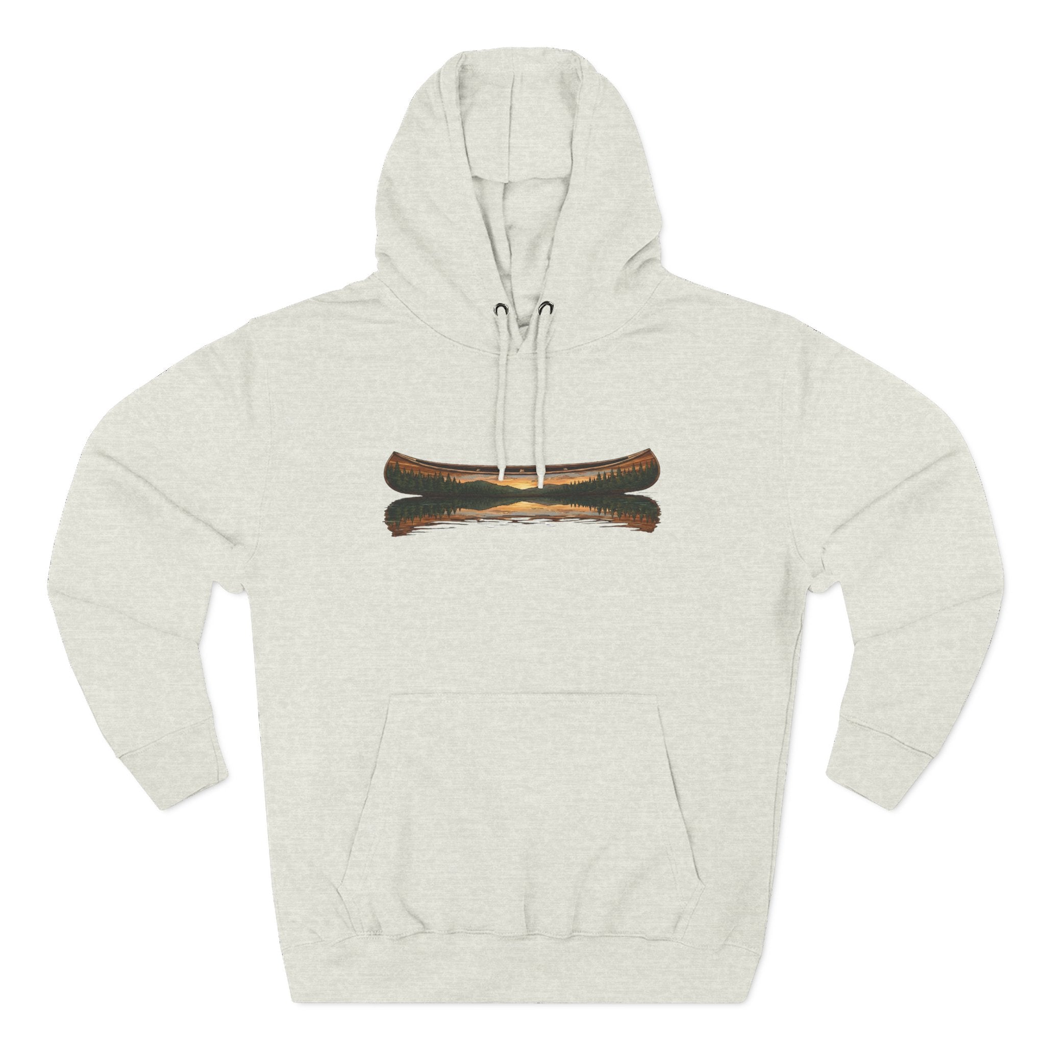 The "Morning Stillness" Premium Hoodie - Vintage Canoe Woodcut
