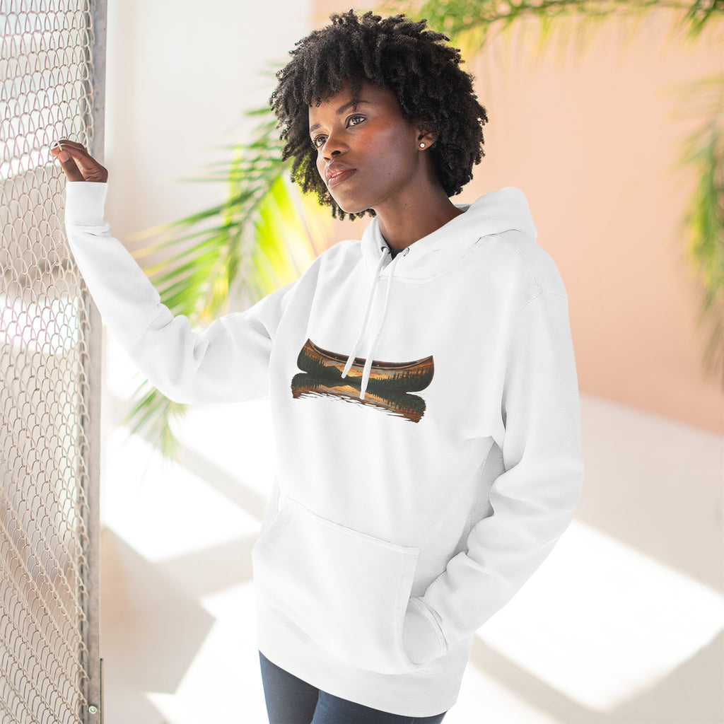 The "Morning Stillness" Premium Hoodie - Vintage Canoe Woodcut