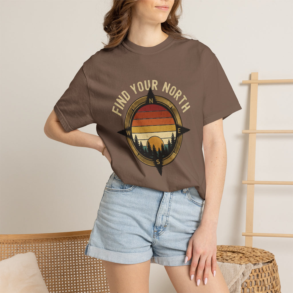 Find Your North T-Shirt — Vintage Compass Sunset Graphic Tee