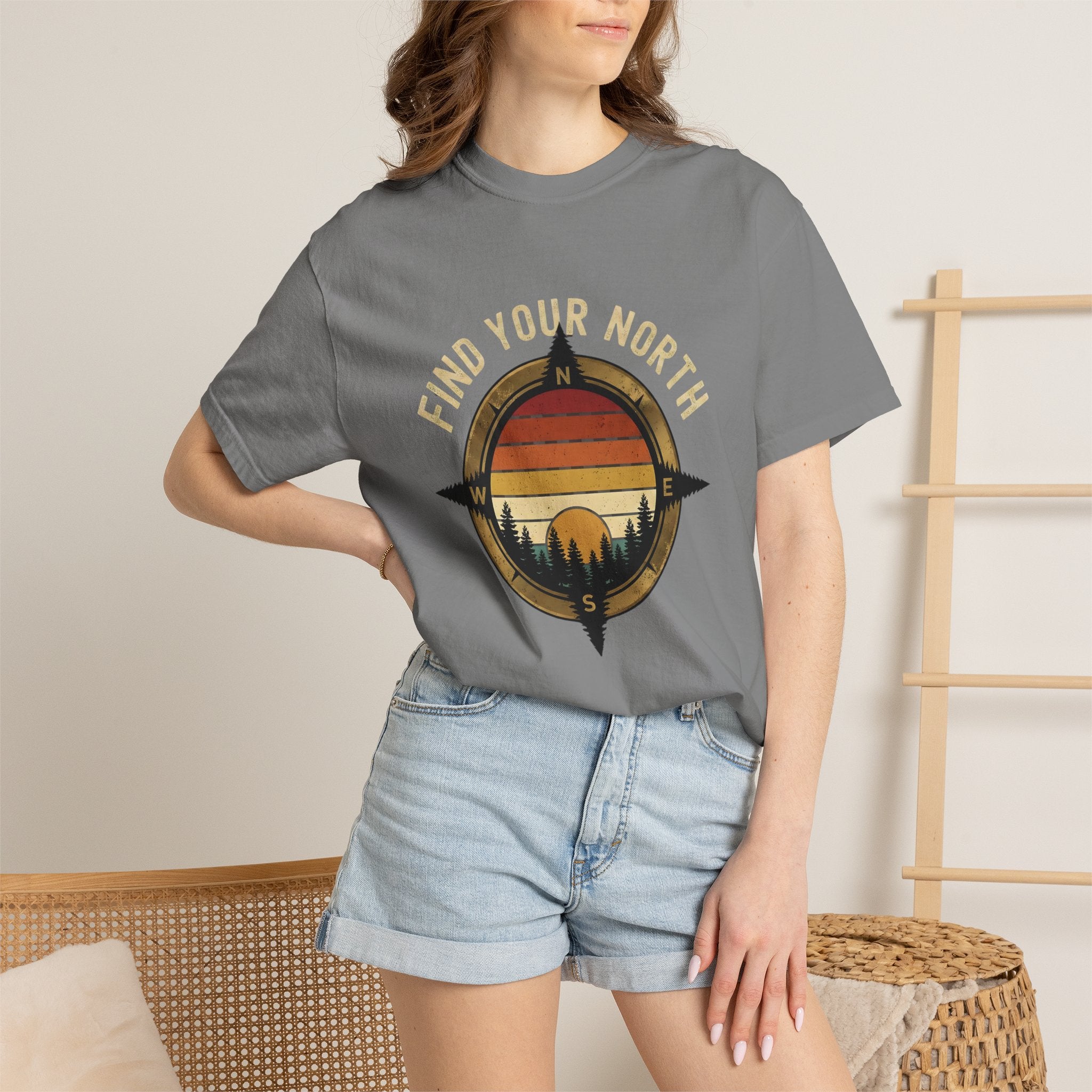 Find Your North T-Shirt — Vintage Compass Sunset Graphic Tee