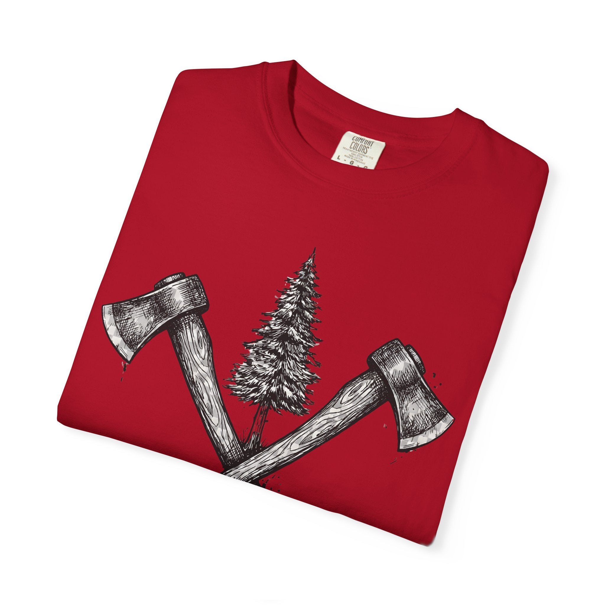 Axe & Pine Tree T-Shirt — Rustic Lumberjack Graphic Tee