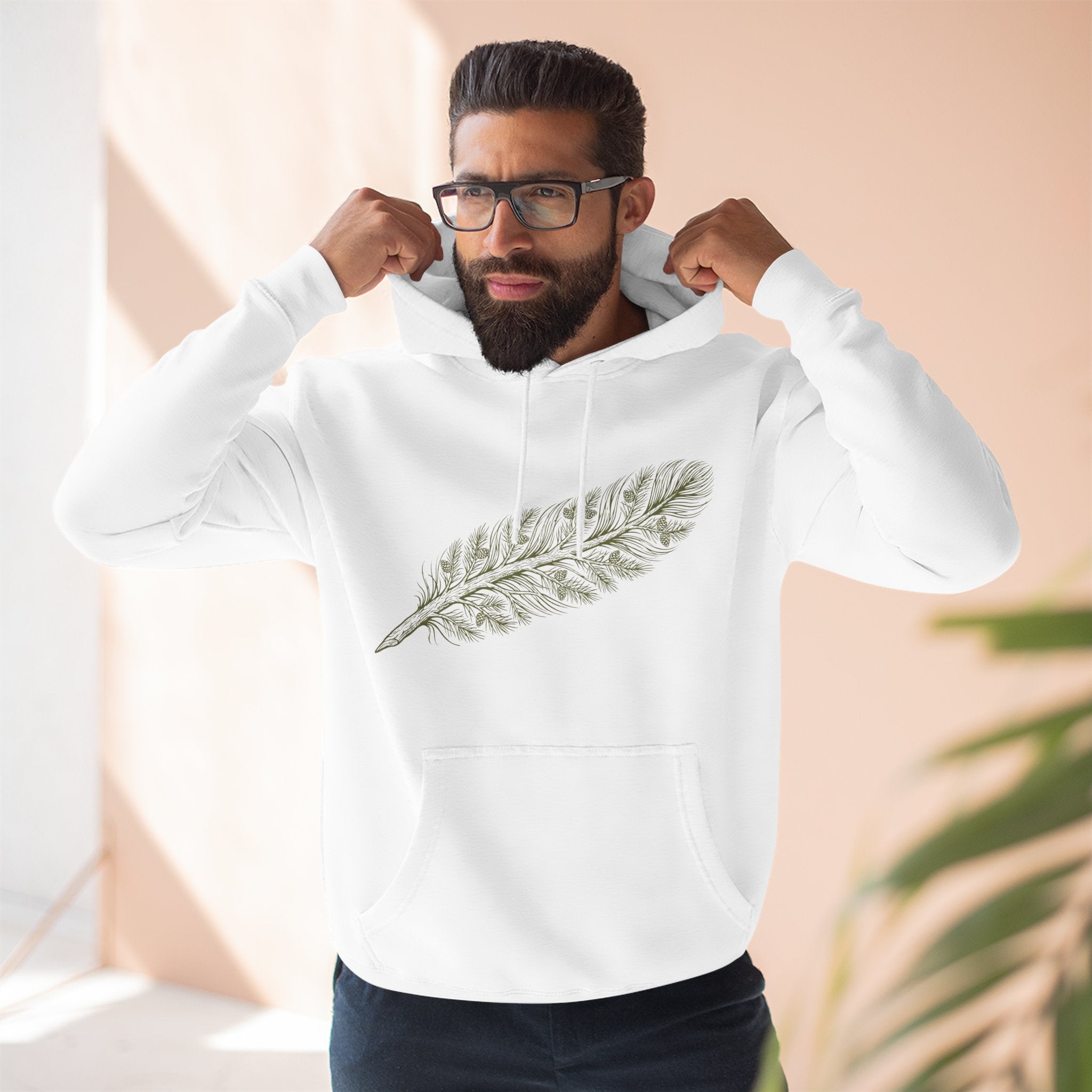 The "Forest Feather" Premium Hoodie - Pine Needle & Quill Illustration
