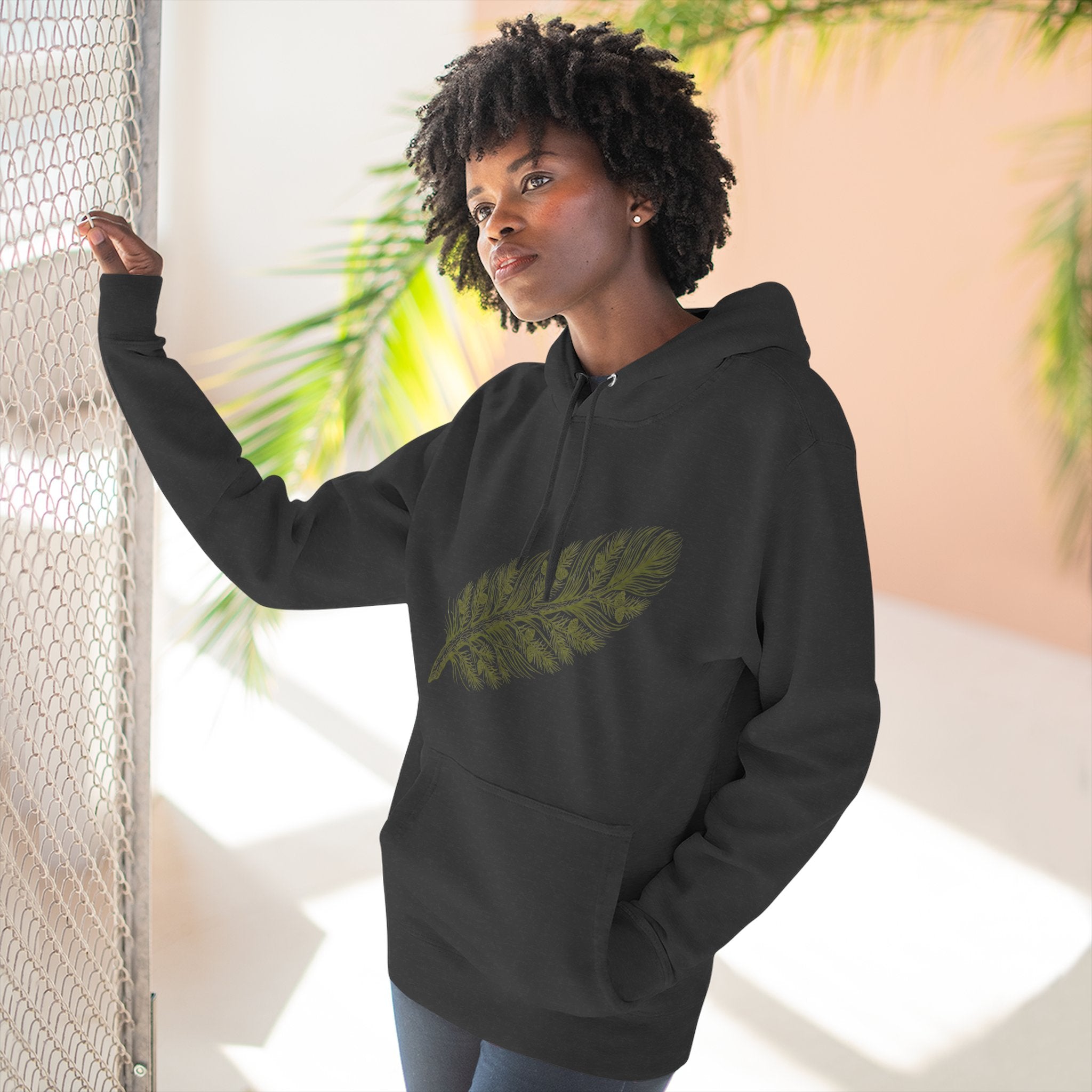 The "Forest Feather" Premium Hoodie - Pine Needle & Quill Illustration