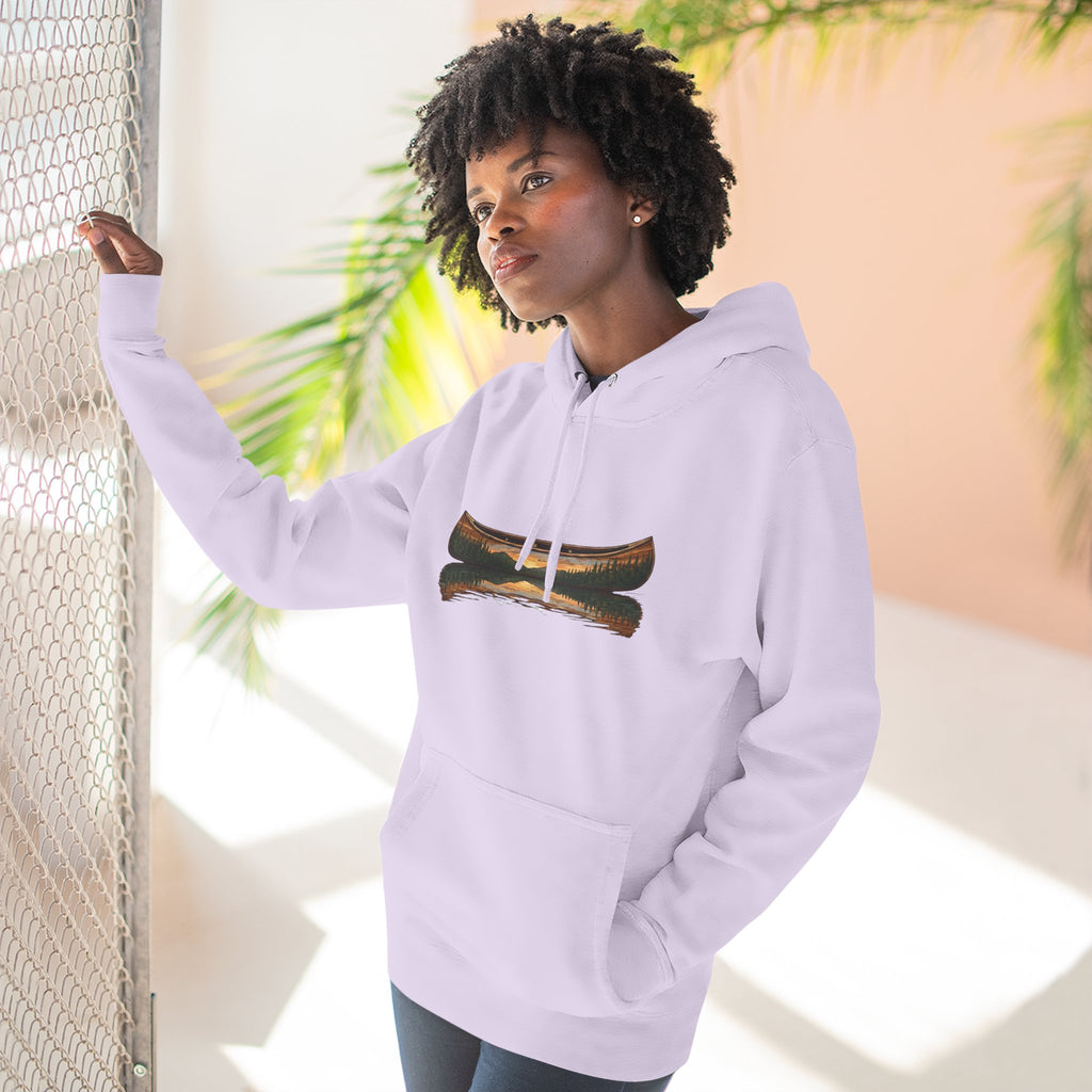 The "Morning Stillness" Premium Hoodie - Vintage Canoe Woodcut