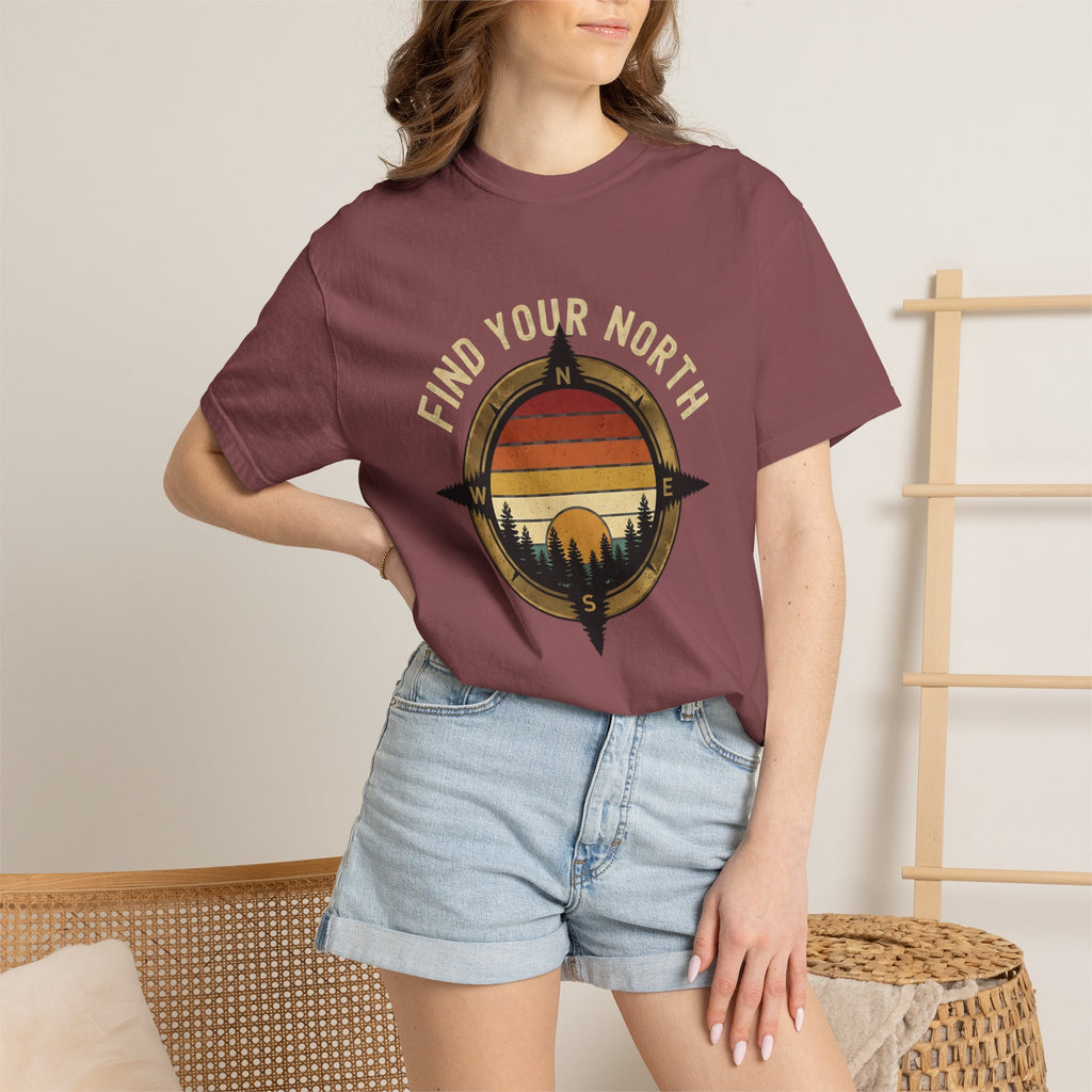Find Your North T-Shirt — Vintage Compass Sunset Graphic Tee
