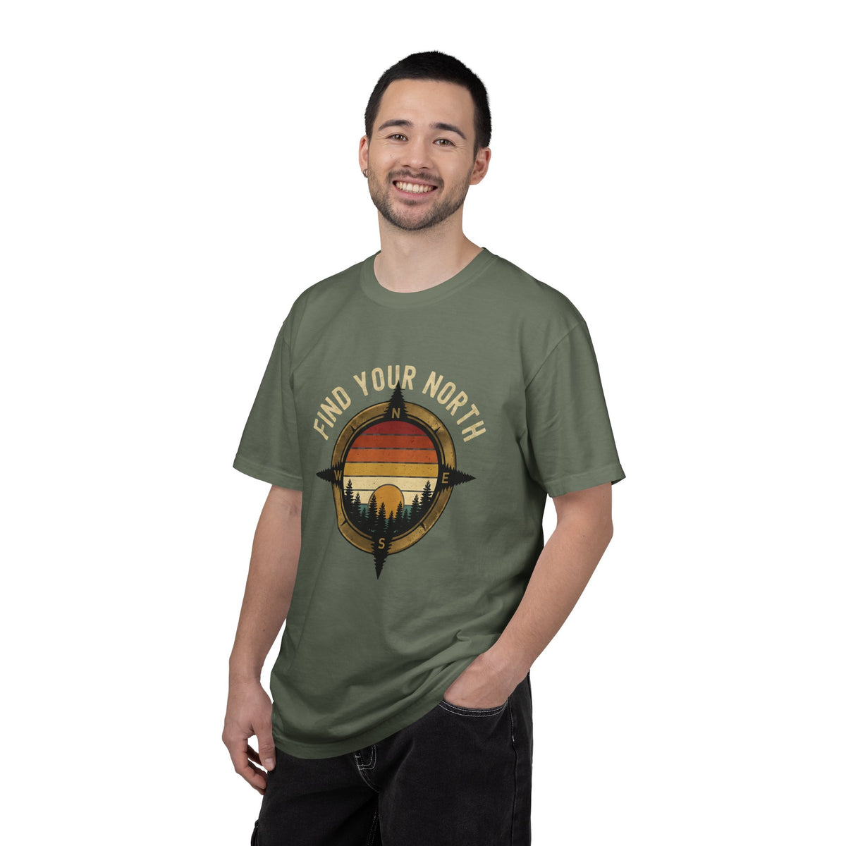Find Your North T-Shirt — Vintage Compass Sunset Graphic Tee