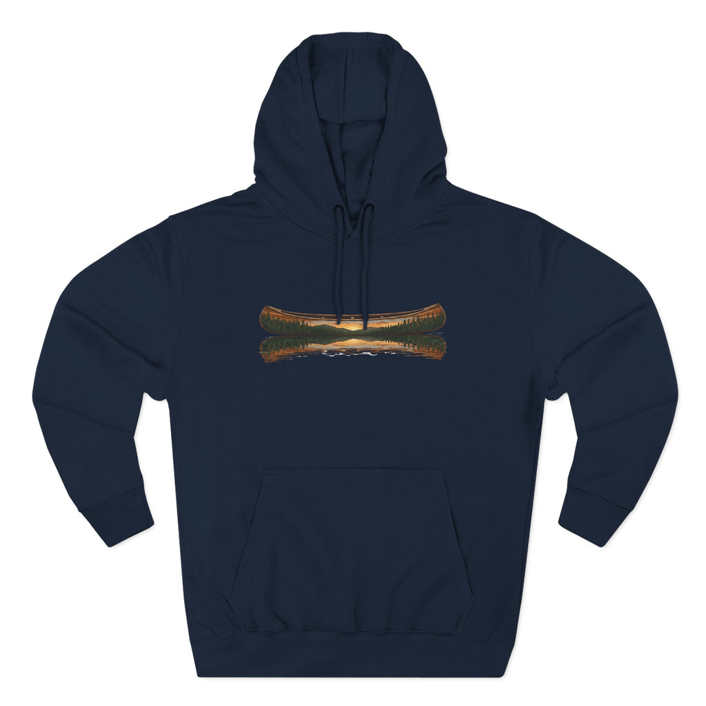 The "Morning Stillness" Premium Hoodie - Vintage Canoe Woodcut