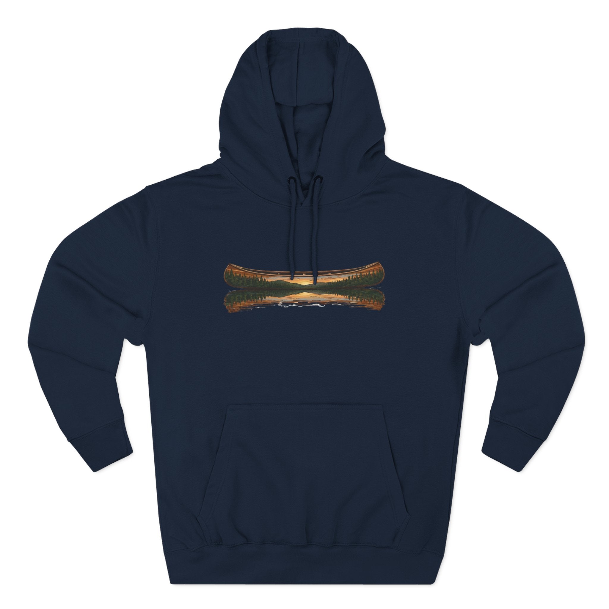 The "Morning Stillness" Premium Hoodie - Vintage Canoe Woodcut
