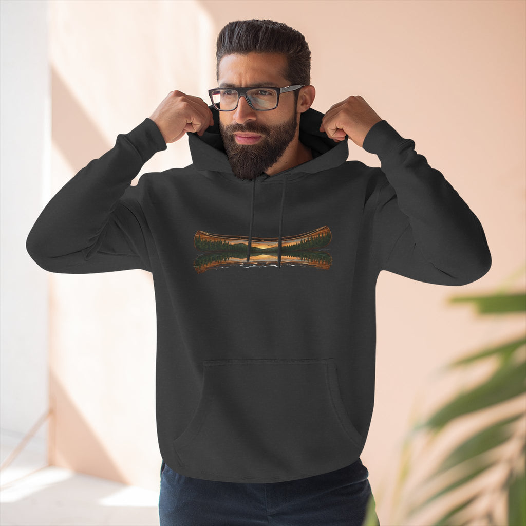 The "Morning Stillness" Premium Hoodie - Vintage Canoe Woodcut